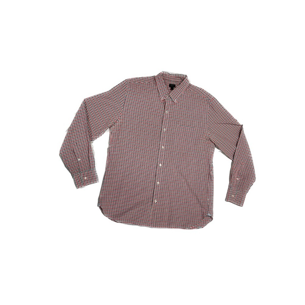 j crew red white green check button up down long sleeve collared cotton holiday